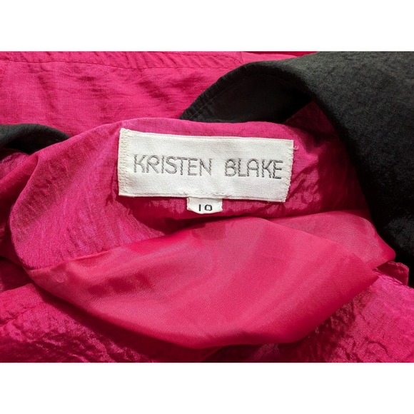 Vintage 80s Trench Jacket Hot Pink Black Shoulder Pads Nylon Misses Size 10 - Picture 7 of 9